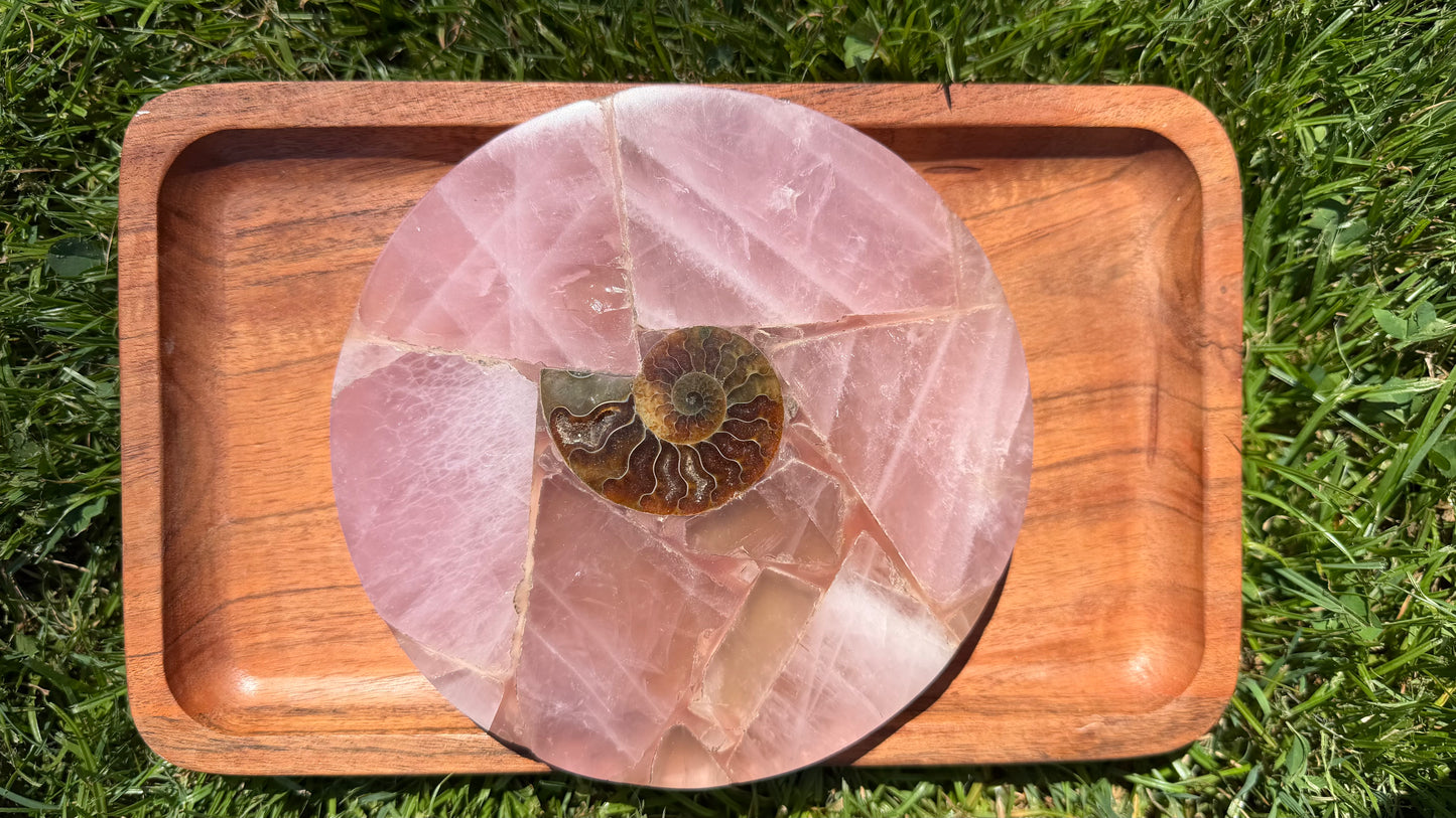 Rose Quartz & Ammonite Medallion Trivet "Lisa"