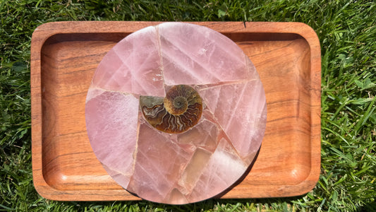 Rose Quartz & Ammonite Medallion Trivet "Lisa"