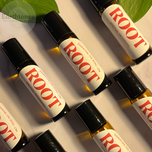 Roll-on bottles labeled 'ROOT' on a light background